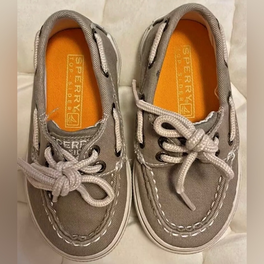 Sperry Top Sider shoes toddler boys 6.5 medium beige/gray boat style flat heel - Picture 5 of 6